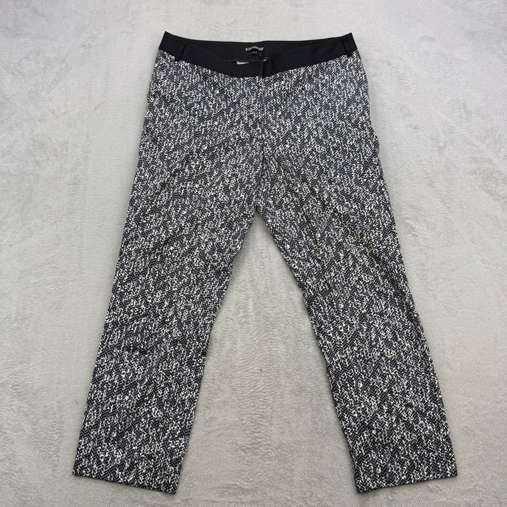 Express Editor Dress Pants Womens 10R Black White Herringbone Print Workwear